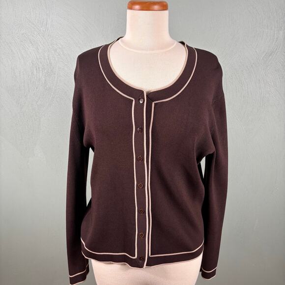 Cyrus Women's Size Large Brown Knit Stretch Long Sleeve Cardigan Sweater Jacket - Picture 9 of 11